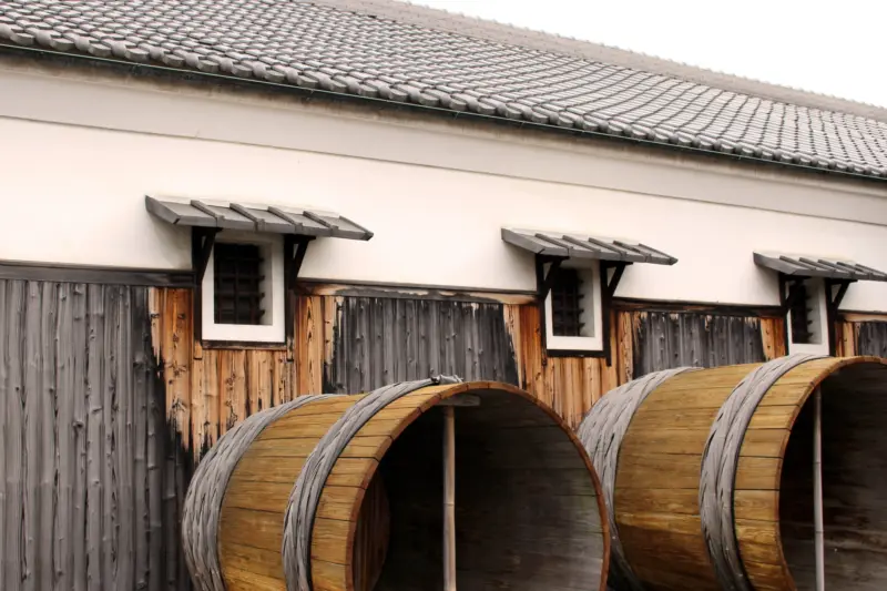 Traditional sake barrels in Kobe