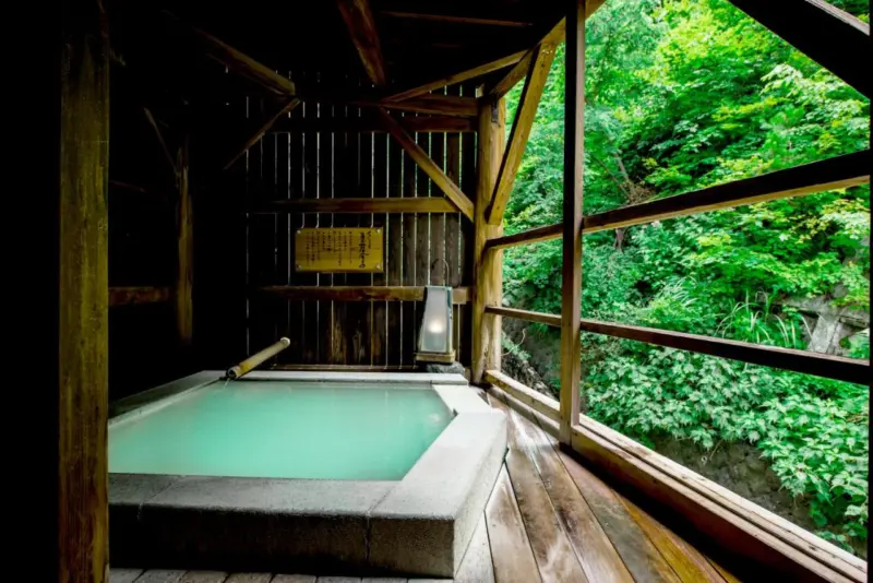 Takamiya Ryokan Miyamaso featuring its indoor hot spring bath