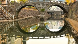 Spectacles Bridgereflecting in the river, creating a glasses-like shape