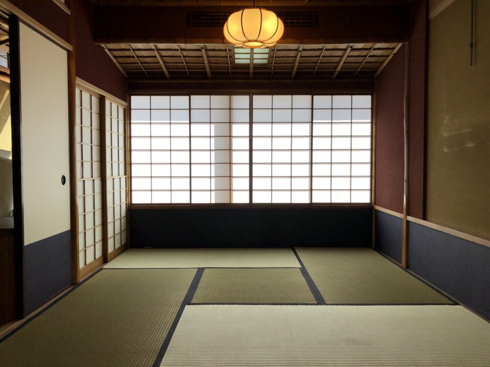 traditional Japanese tatami room with woven straw mats