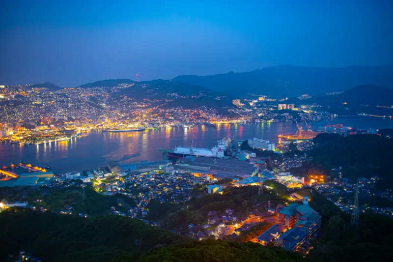 Stunning night view of Nagasaki city from Inasayama Observatory