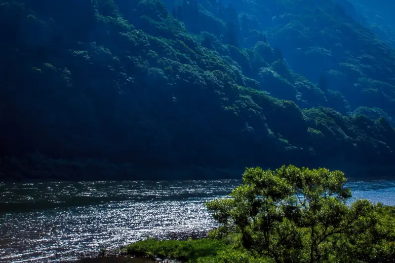 A traditional boat cruising down the Mogami River in Yamagata