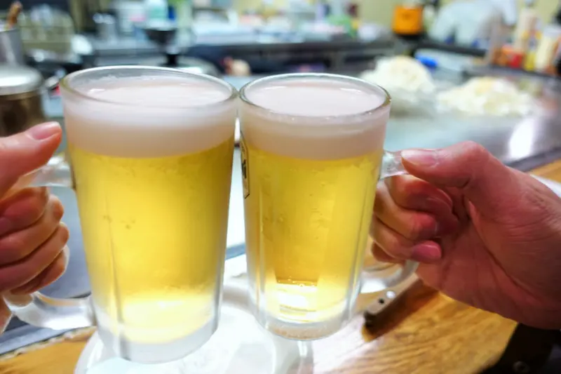 okonomiyaki with beer