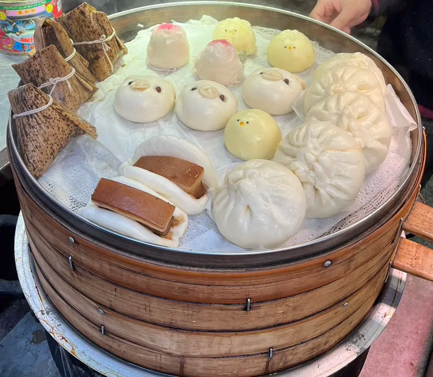Freshly steamed pork buns