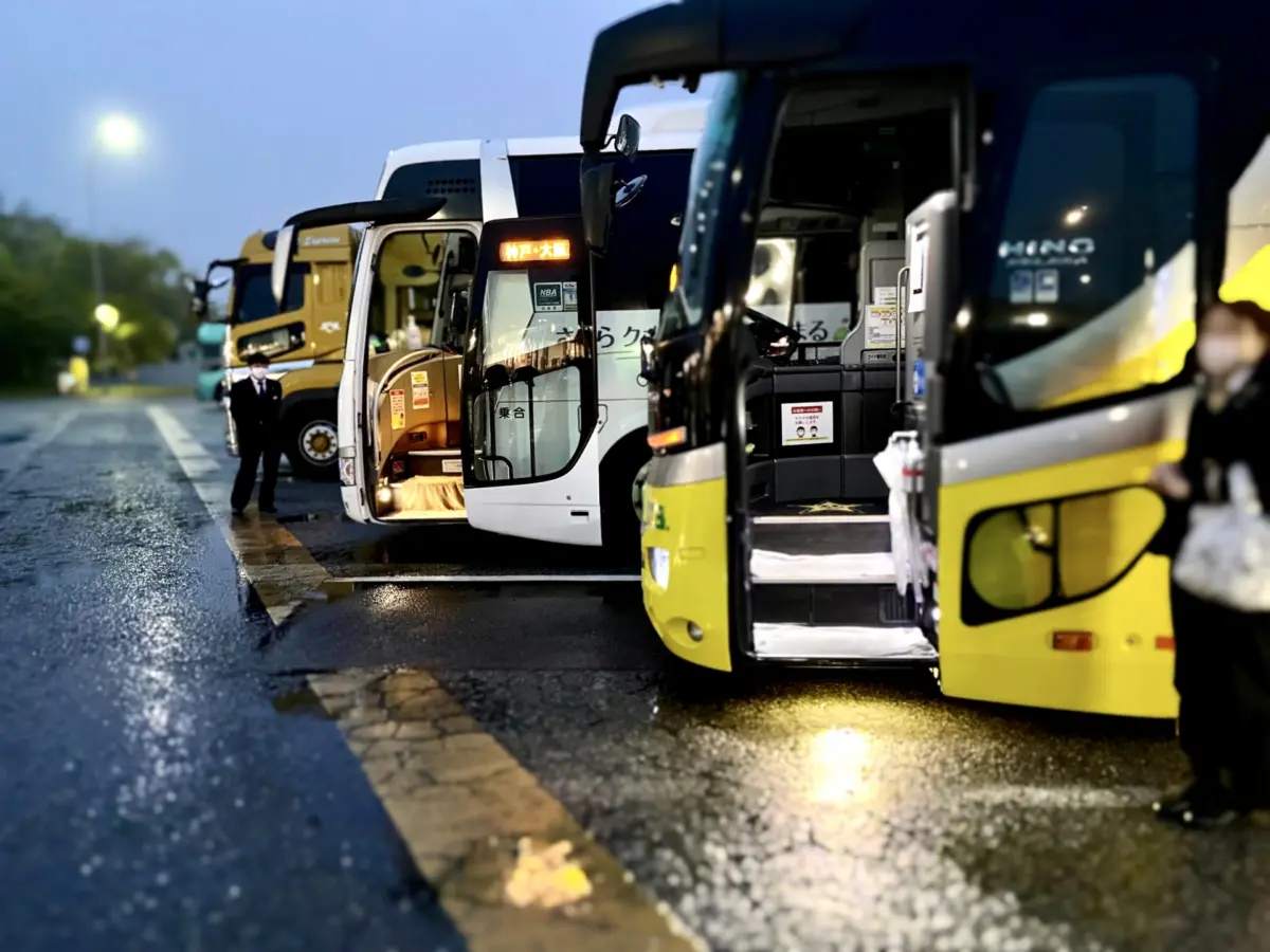 Buses Parked at a Service Area