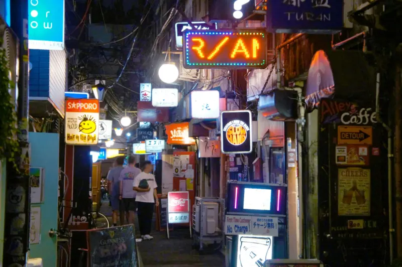 Tiny bars glowing with lanterns in Golden Gai