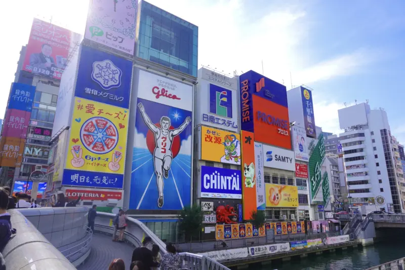 Neon lights and reflections at Dotonbori in Osaka