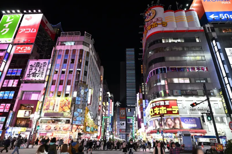 Shinjuku skyline at night with neon lights