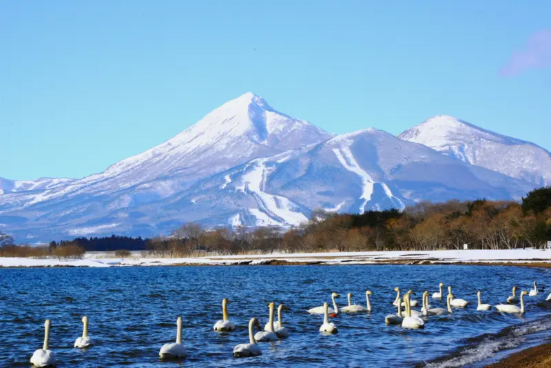 Lake Inawashiro with Mount Bandai in the background