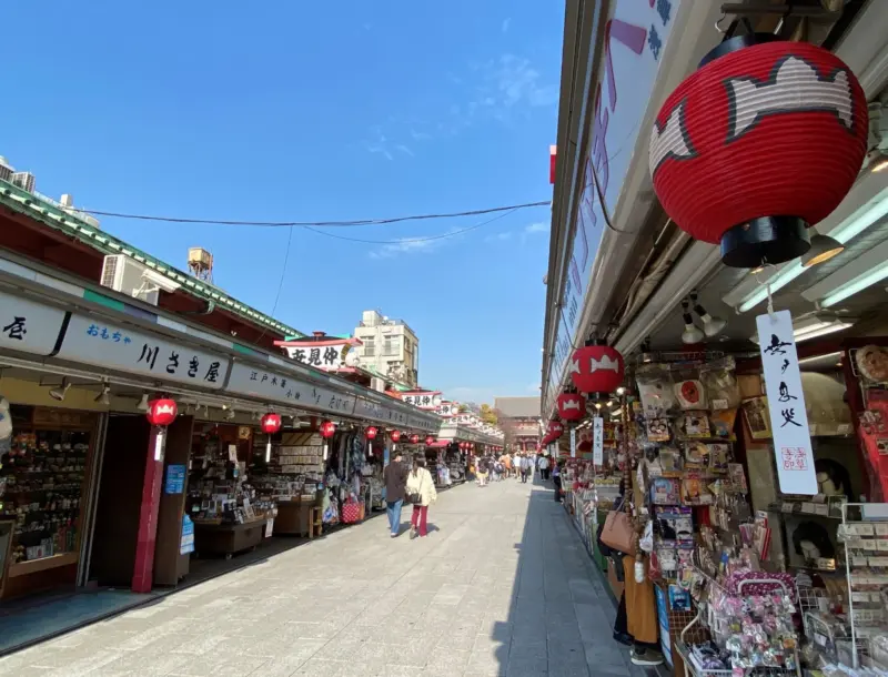 Nakamise Street with shops in Asakusa, Tokyo