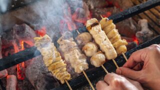 grilled yakitori over binchotan charcoal in Japan