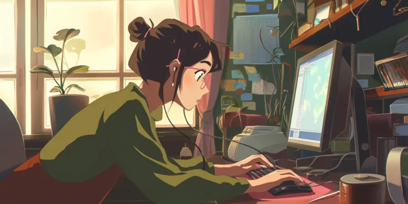 Woman looking up Japan on a computer