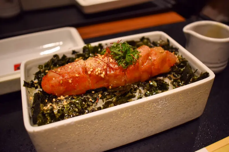 Spicy cod roe, known as Mentaiko, served in a dish