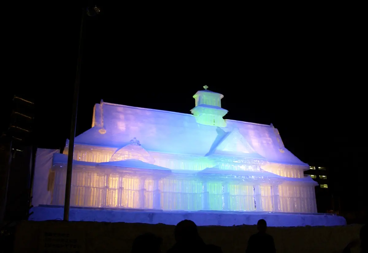 Illuminated snow sculpture at the Sapporo Snow Festival