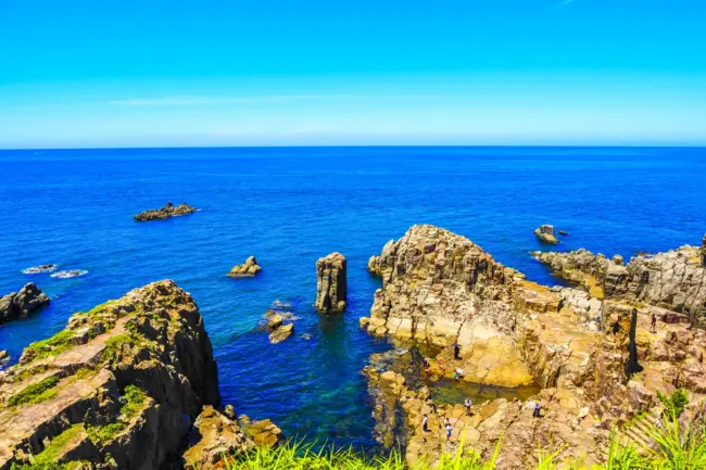 The dramatic Tojinbo Cliffs, a natural marvel along the Sea of Japan.