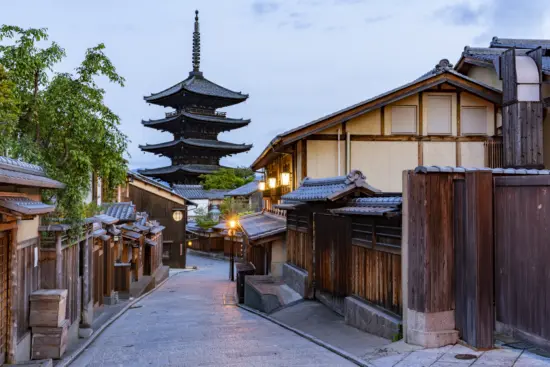 The historic streets of Higashiyama, lined with traditional shops and scenic views.