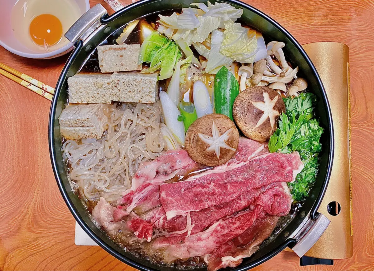 A hotpot of sukiyaki, a beloved dish in Japanese cuisine　washoku