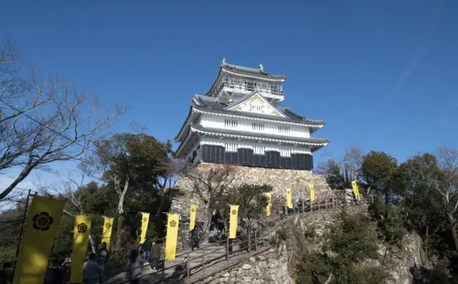 Gifu Castle atop Mount Kinka, overlooking the Nagara River and city below.