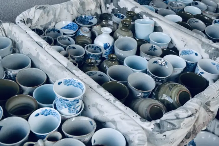 Exquisite porcelain displayed at a traditional kiln in Arita, Saga Prefecture