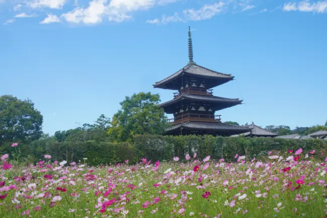 The ancient five-story pagoda of Horyu-ji Temple, a UNESCO World Heritage Site.