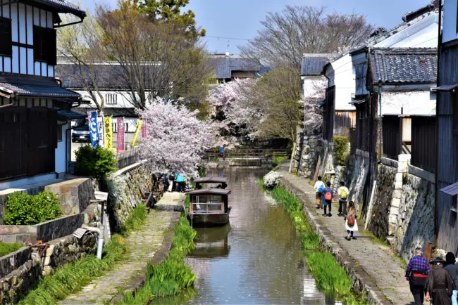 The canals of Omi-Hachiman, lined with historic merchant houses and scenic views in Shiga Prefecture