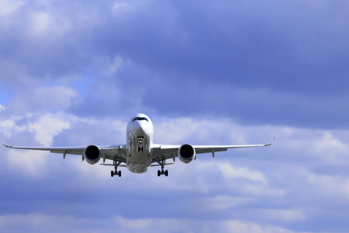 A passenger plane landing at the airport, symbolizing smooth travel preparations with Basic Information about Traveling.