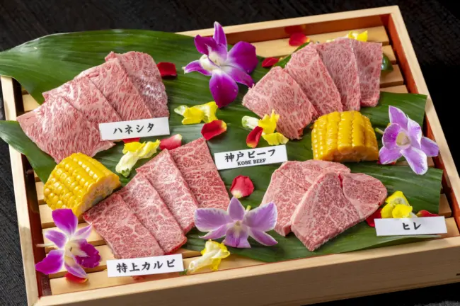 Various cuts of Kobe beef served on a plate