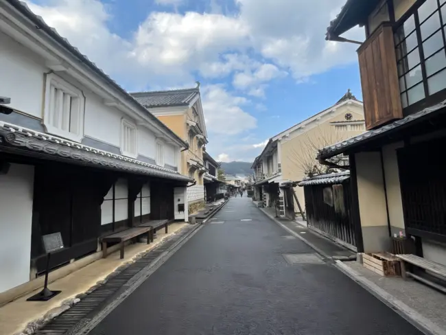 Traditional Edo-period wooden buildings lining the streets of Uchiko Town in Ehime