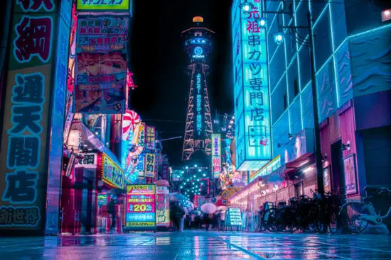 The retro Shinsekai district featuring the Tsutenkaku Tower and bustling eateries.