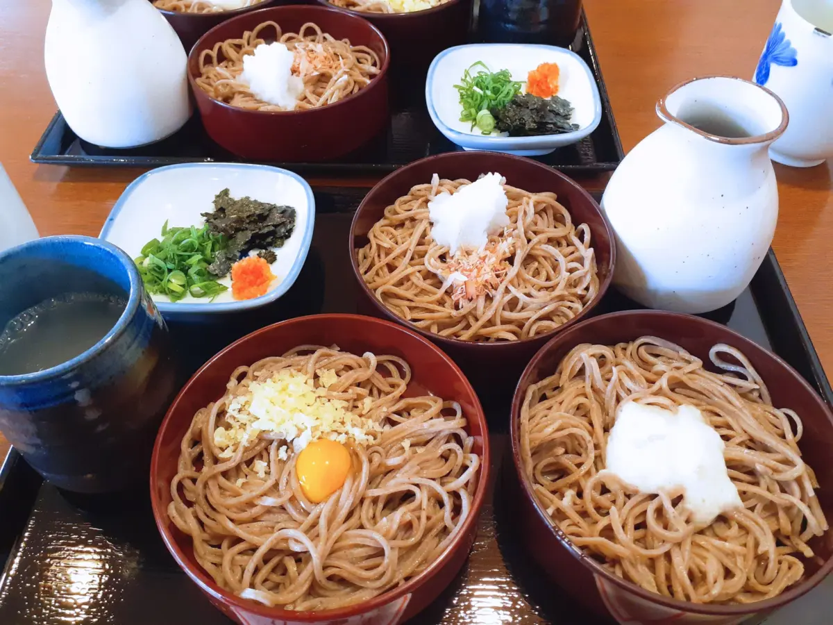 A serving of traditional Izumo Soba with dipping sauce in Shimane, Japan.