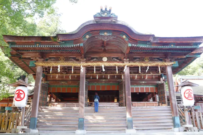 The grand stone steps leading to Kotohira-gu Shrine with scenic views in Kagawa