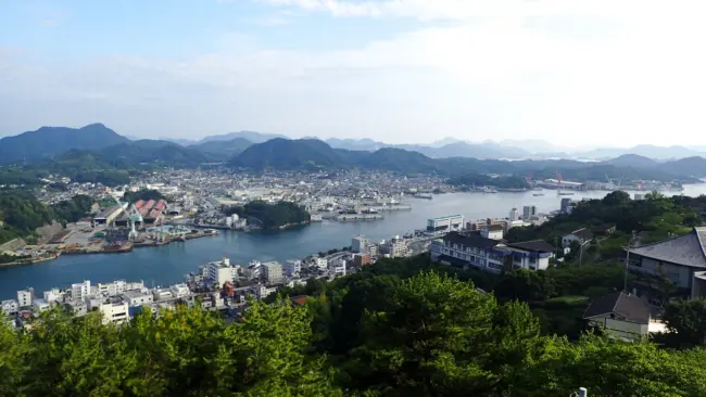 The scenic view of the Seto Inland Sea and bridges from Onomichi, Hiroshima