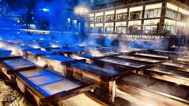 Kusatsu Onsen’s Yubatake, a steaming hot water field in the heart of the town.