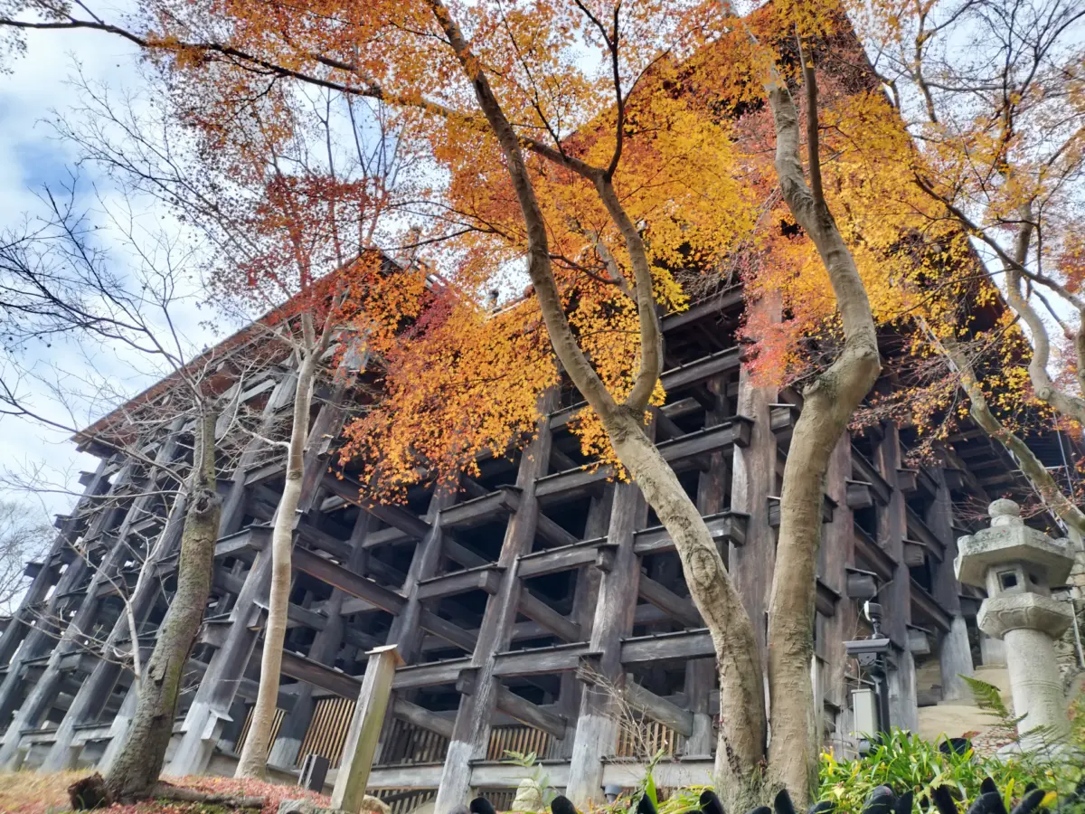 The wooden stage at Kiyomizu-dera Temple, which inspired the Japanese saying about bravery.