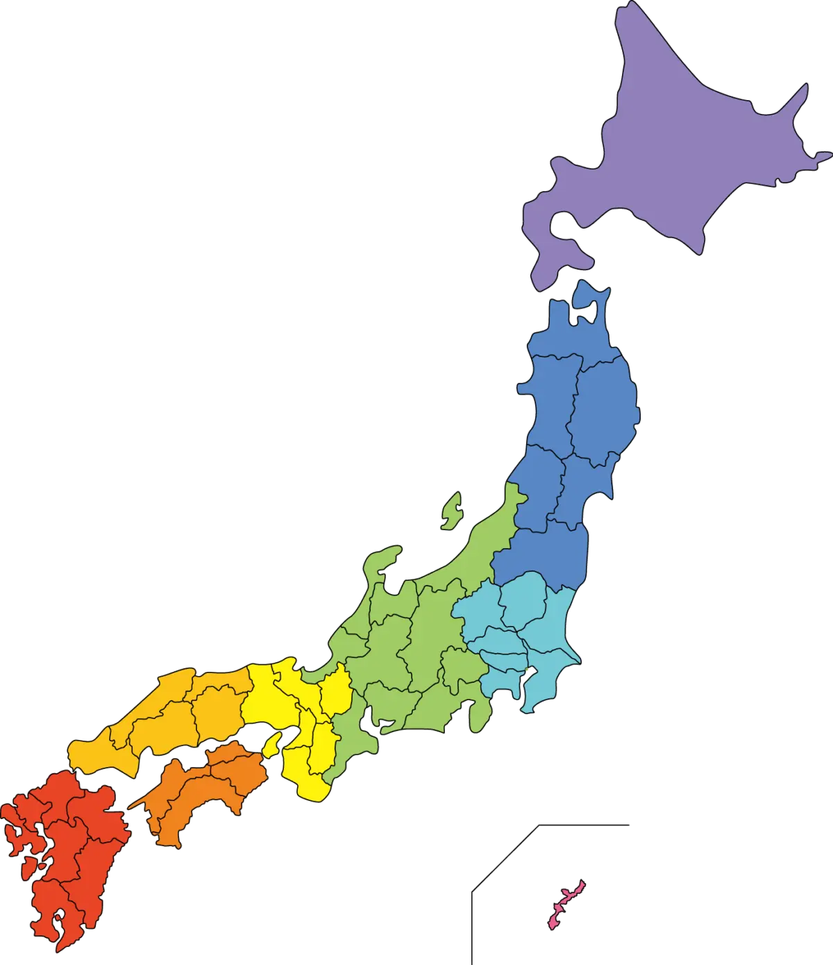 Map of Japan showing Hokkaido, Honshu, Shikoku, and Kyushu