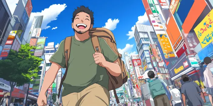 smiling traveler in tokyo