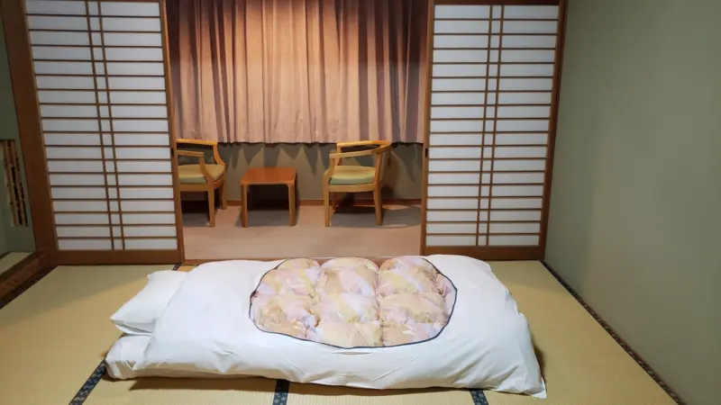 ryokan futon on tatami room