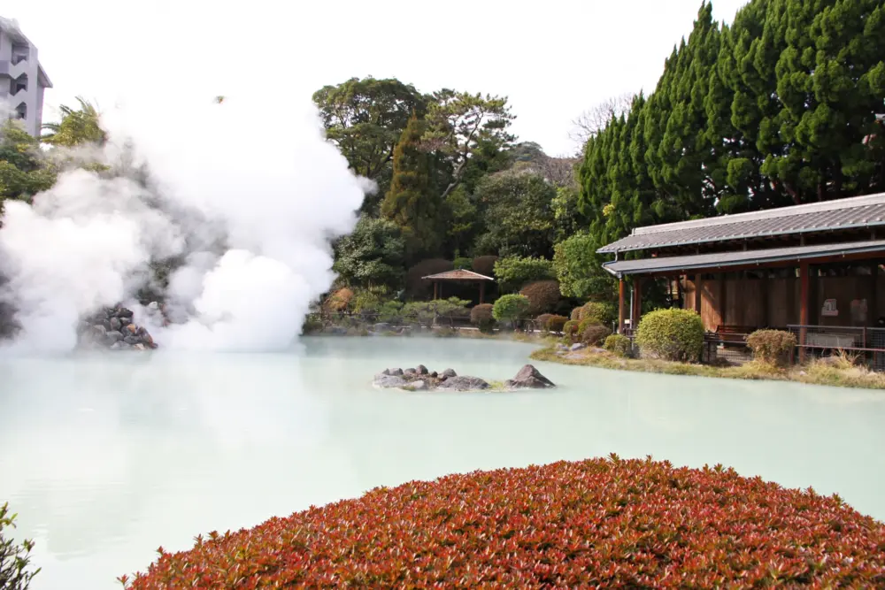 Vibrant blue waters of the Sea Hell, a highlight of Beppu Onsen's Hell Tour.