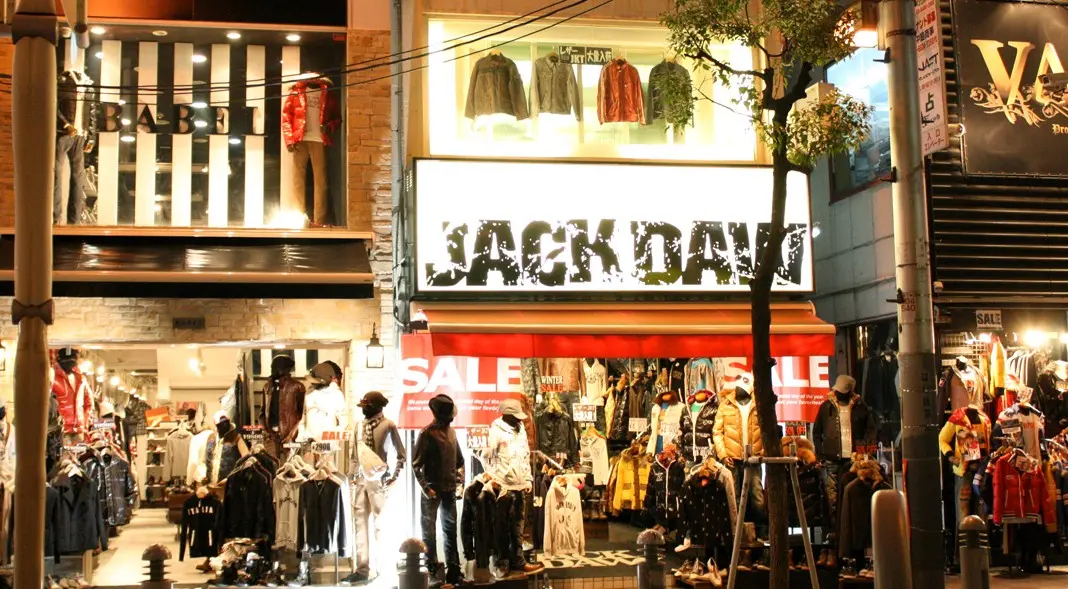 A trendy boutique in Amerikamura Osaka, showcasing unique fashion items.